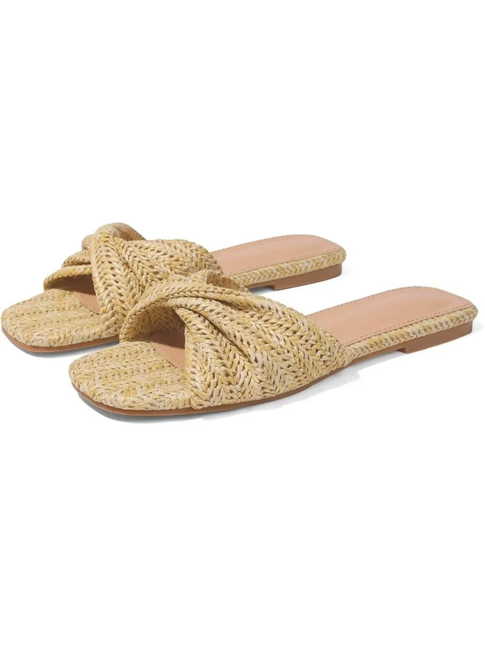 Women's Apricot Summer Raffia Open Toe Woven Braided Twist Comfort Flat Sandals